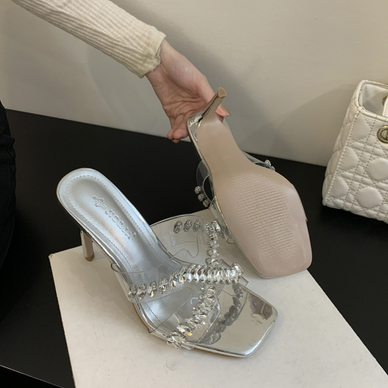 Fine-root sexy high-heeled cross slippers for women