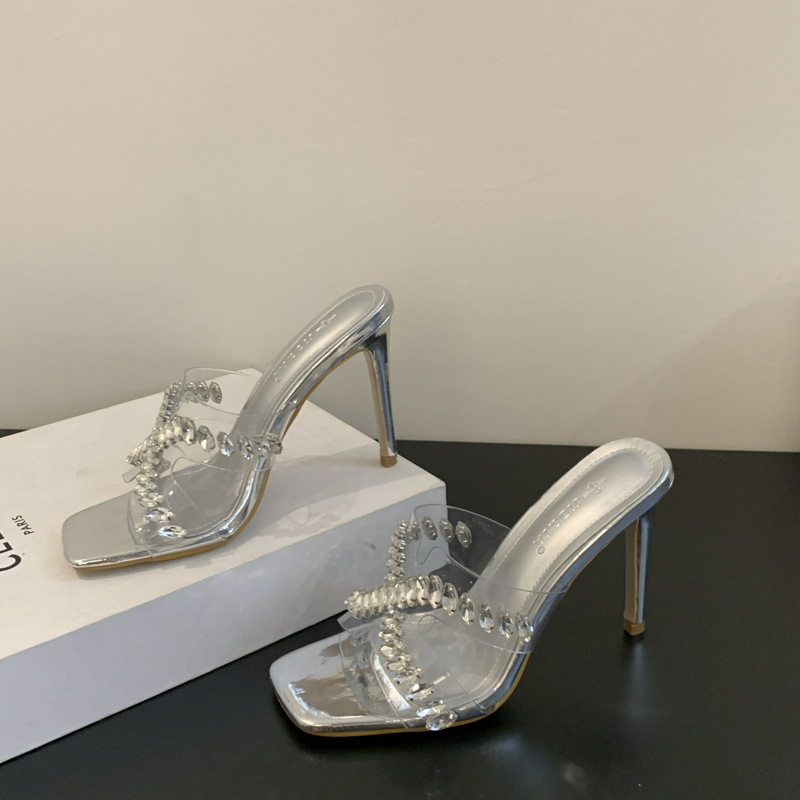 Fine-root sexy high-heeled cross slippers for women