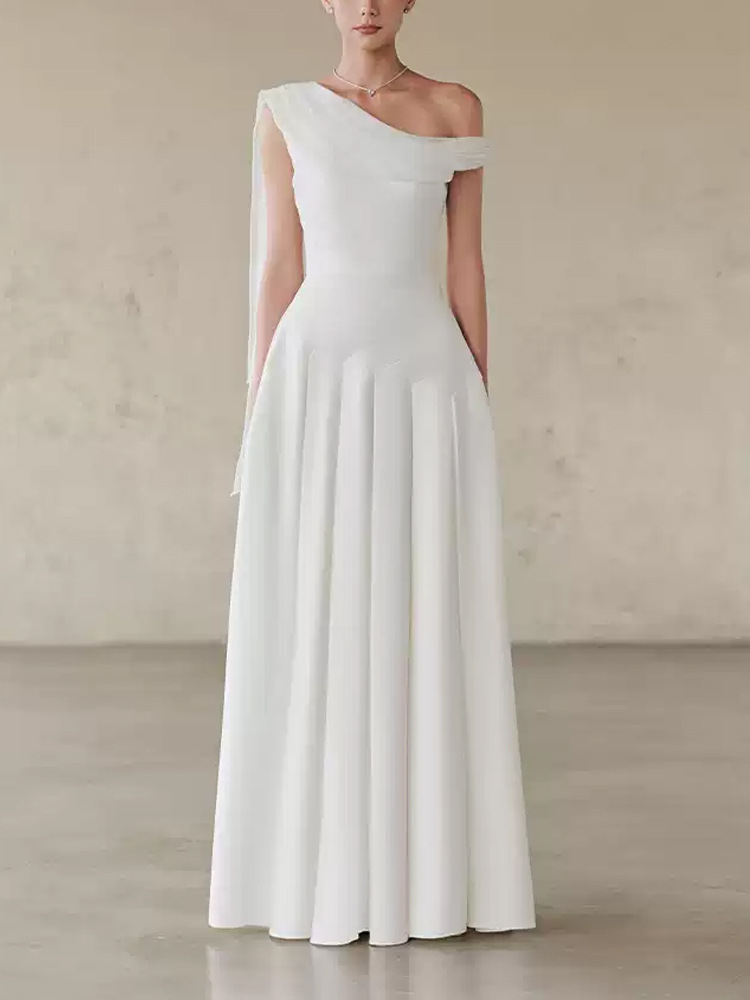 Wedding bride dress sloping shoulder formal dress for women