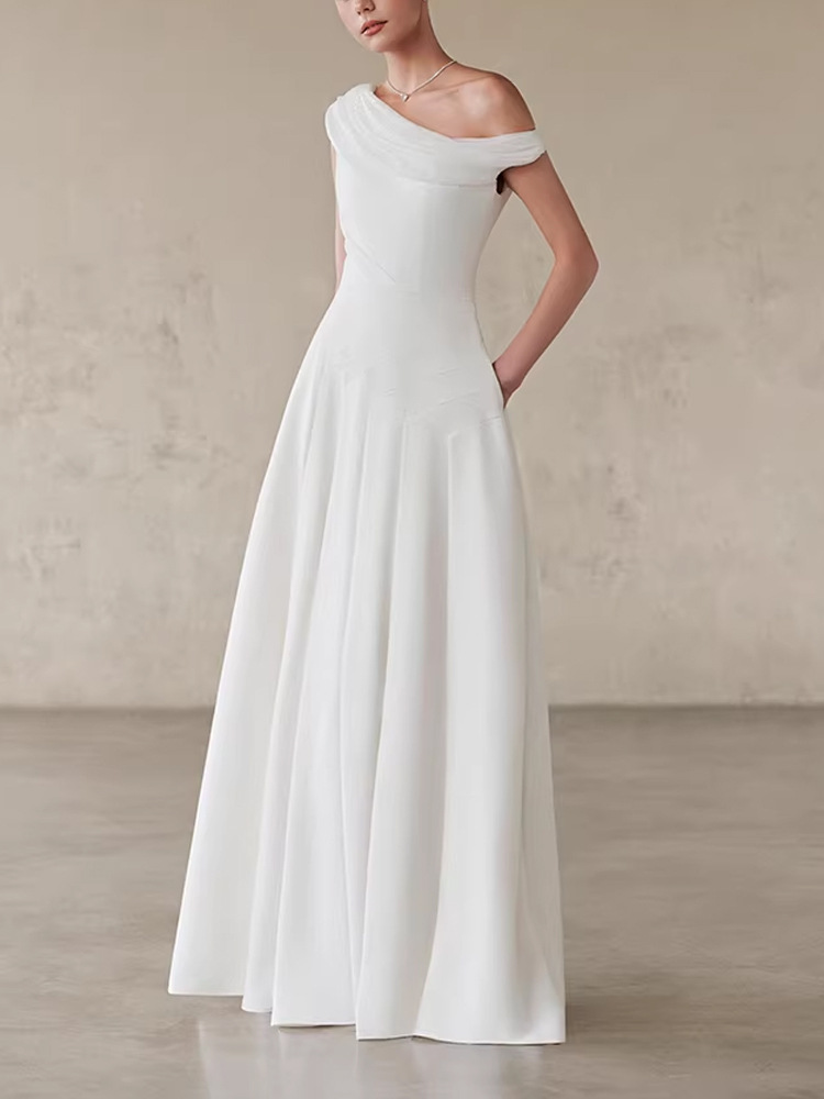Wedding bride dress sloping shoulder formal dress for women