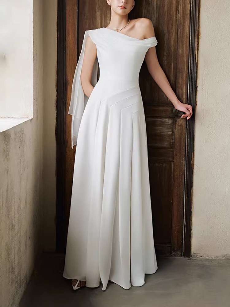 Wedding bride dress sloping shoulder formal dress for women