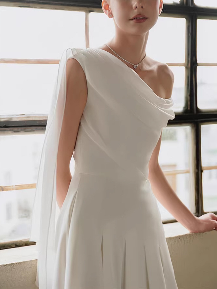 Wedding bride dress sloping shoulder formal dress for women