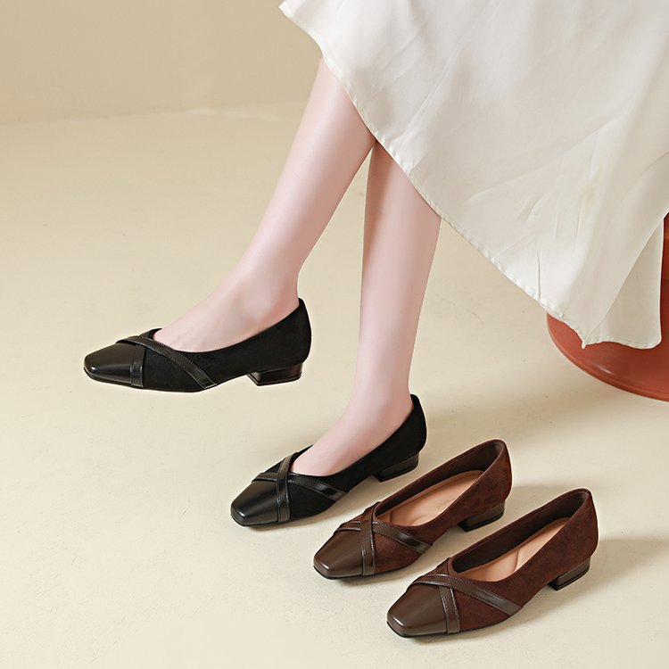 Small four seasons flattie square head lazy shoes for women