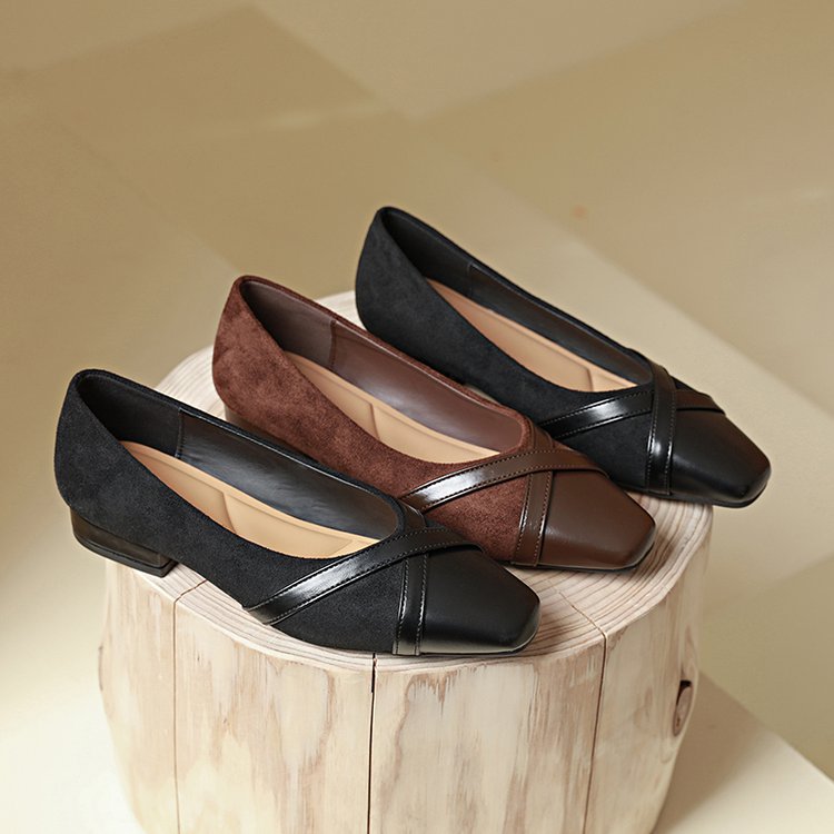 Small four seasons flattie square head lazy shoes for women