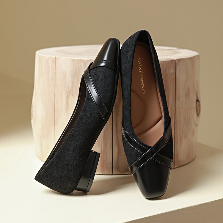 Small four seasons flattie square head lazy shoes for women