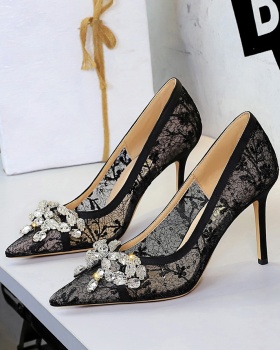 Pointed gauze high-heeled shoes low European style shoes