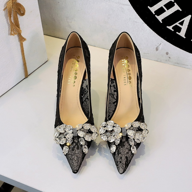 Pointed gauze high-heeled shoes low European style shoes