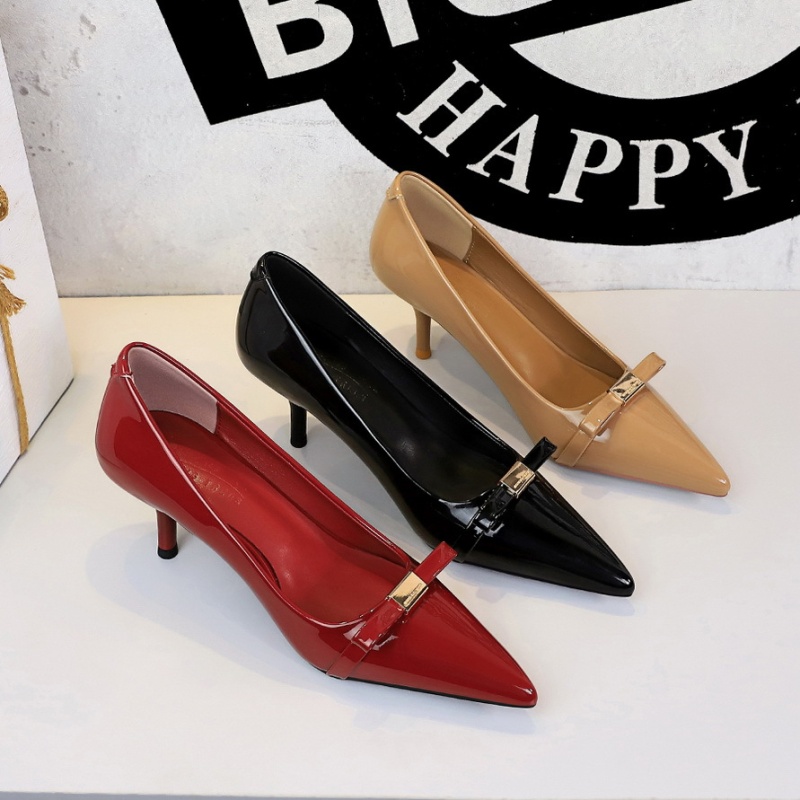 Bow shoes patent leather high-heeled shoes for women