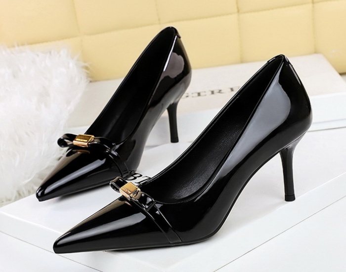 Bow shoes patent leather high-heeled shoes for women