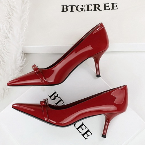 Bow shoes patent leather high-heeled shoes for women