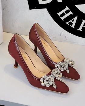 Small square head rhinestone high-heeled shoes for women