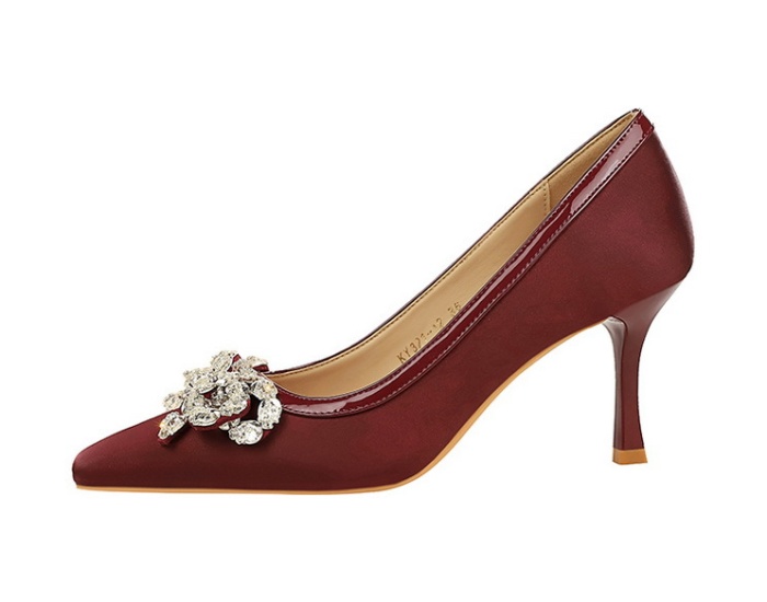 Small square head rhinestone high-heeled shoes for women