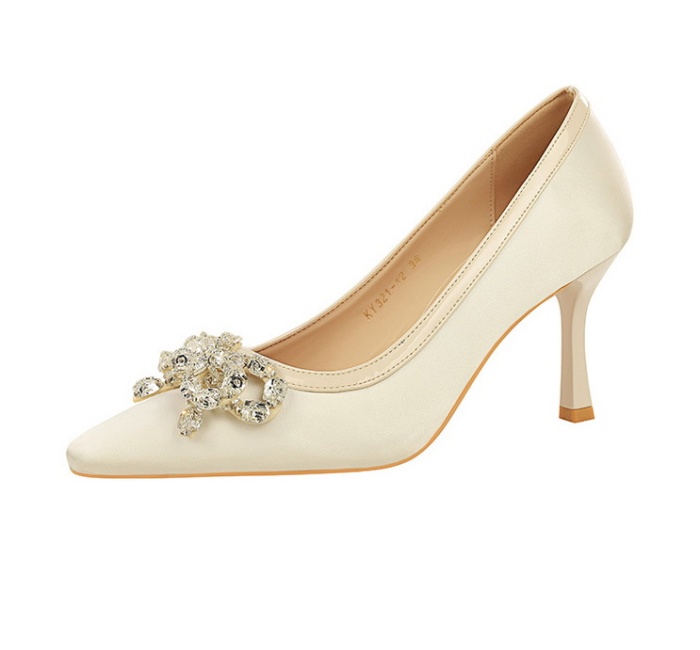 Small square head rhinestone high-heeled shoes for women