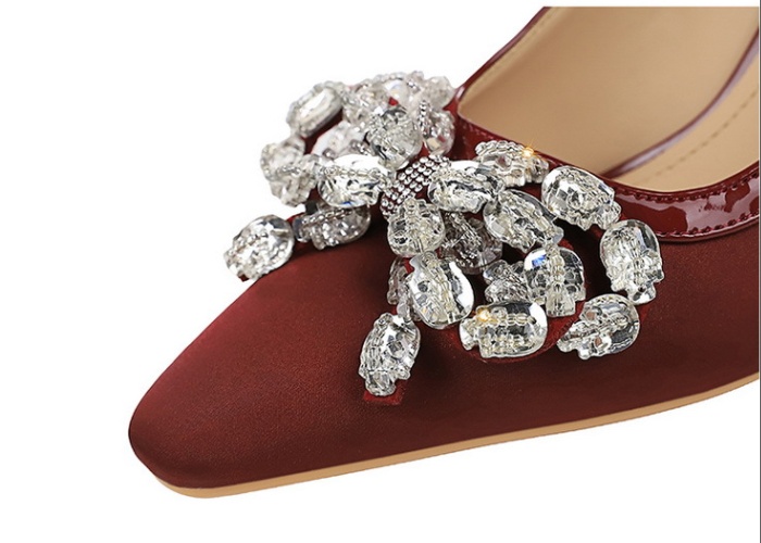 Small square head rhinestone high-heeled shoes for women