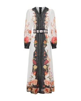 Spring and summer painting long splice lace dress