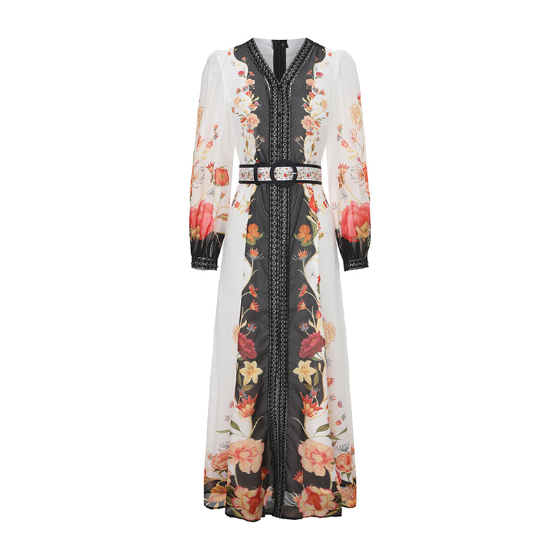 Spring and summer painting long splice lace dress