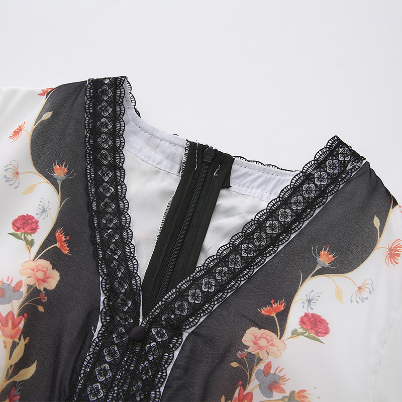 Spring and summer painting long splice lace dress