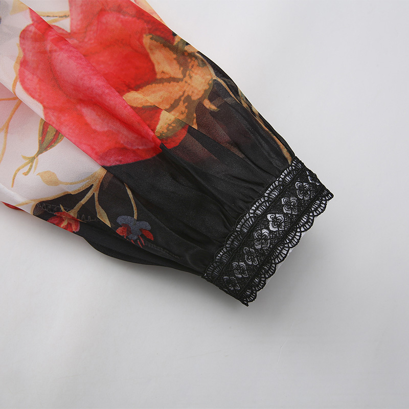 Spring and summer painting long splice lace dress