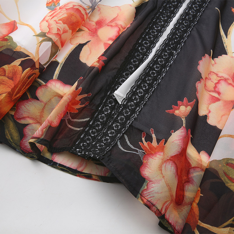 Spring and summer painting long splice lace dress