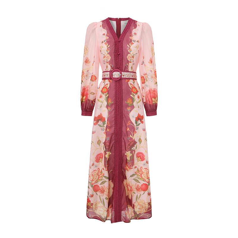 Printing long flowers spring and summer painting dress