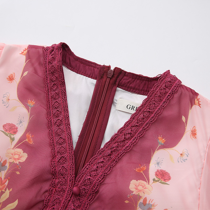 Printing long flowers spring and summer painting dress