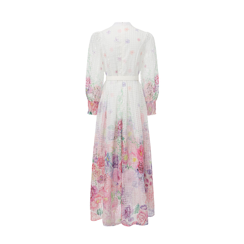 Spring and summer painting flowers long lantern sleeve dress