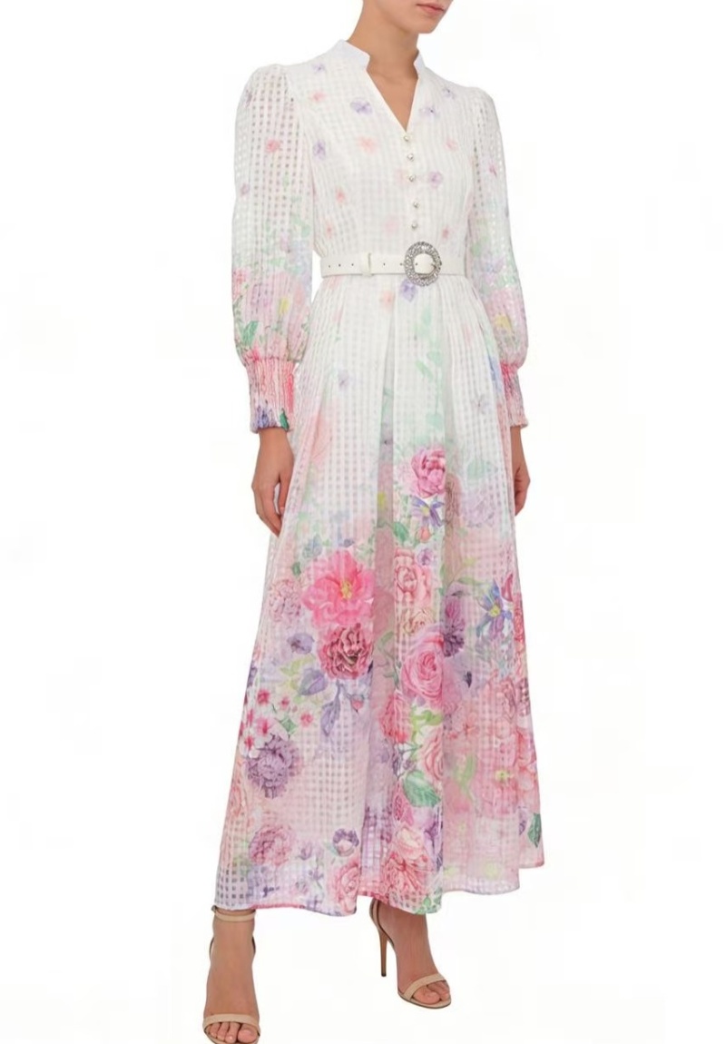 Spring and summer painting flowers long lantern sleeve dress