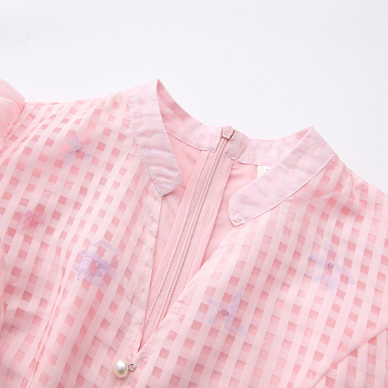 Long spring and summer painting flowers lantern sleeve dress