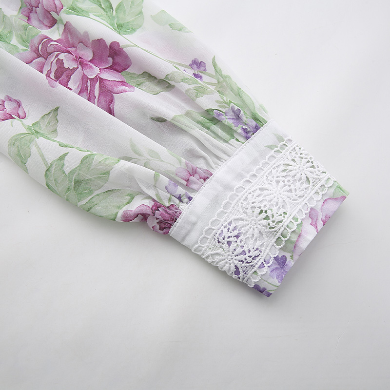 Lace long flowers painting splice printing dress