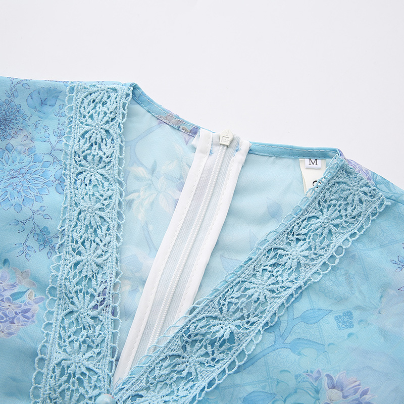 Painting long lace splice printing dress