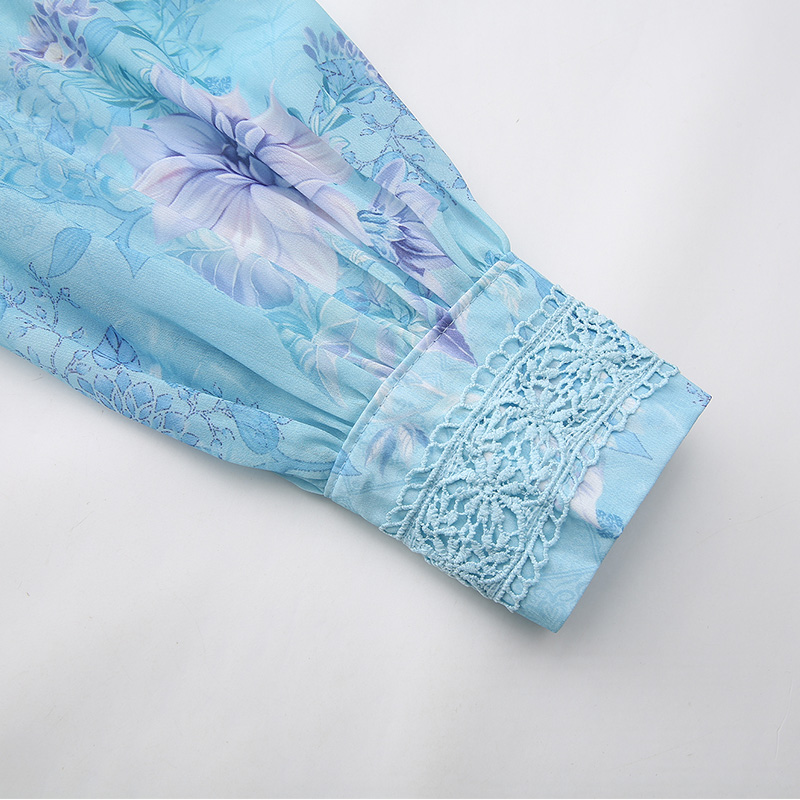 Painting long lace splice printing dress