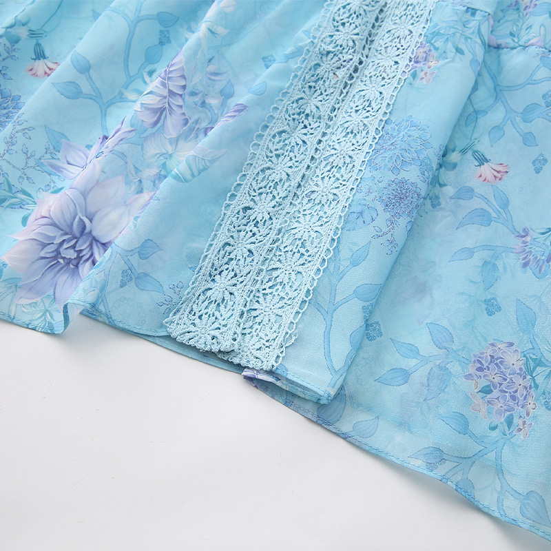 Painting long lace splice printing dress