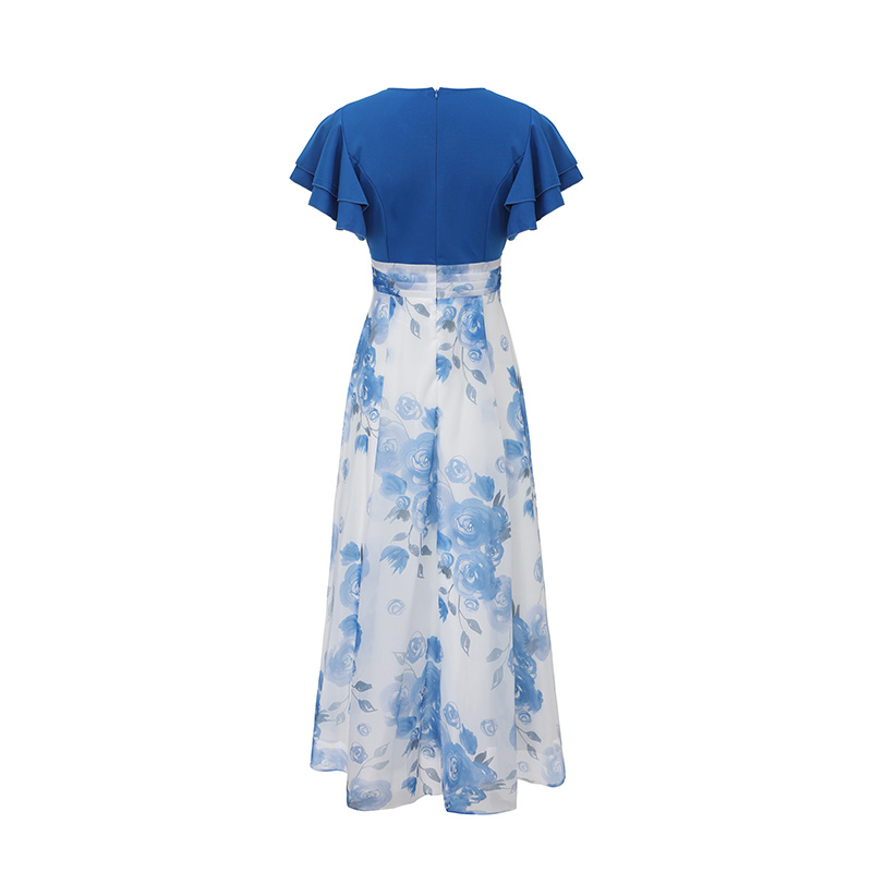 Lotus sleeve printing spring and summer multilayer dress