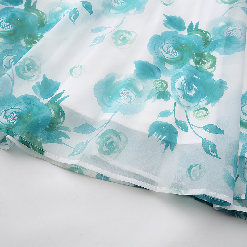 Printing long splice lotus sleeve multilayer dress