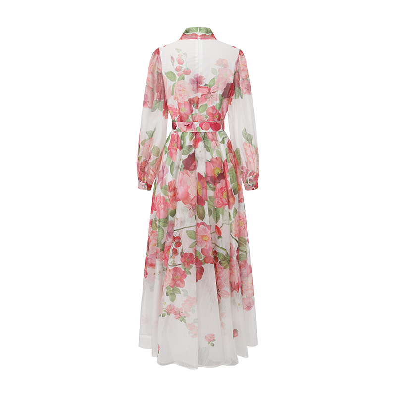 Big skirt puff sleeve painting flowers long dress