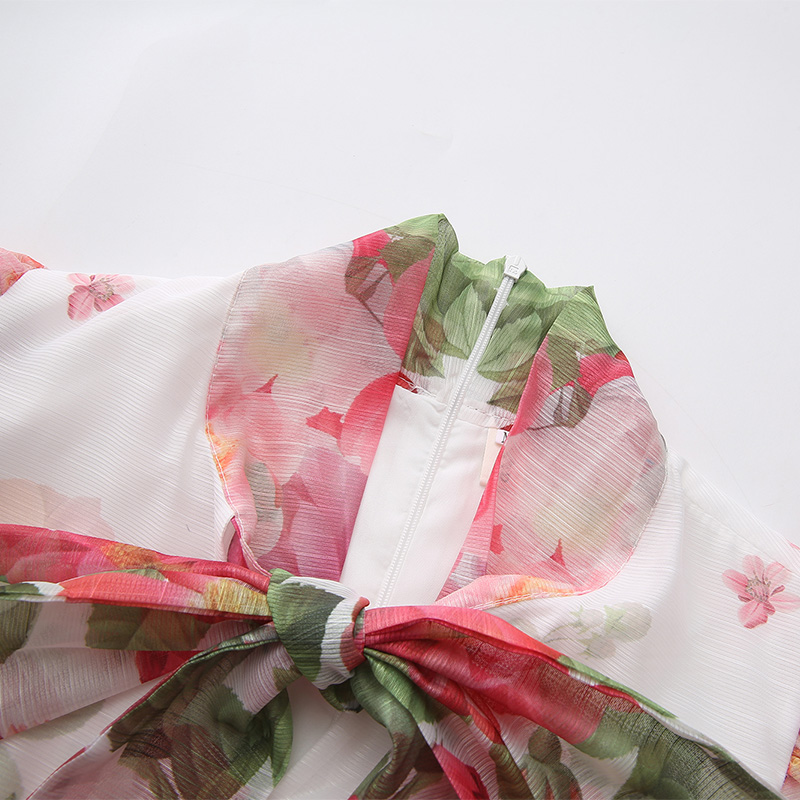 Big skirt puff sleeve painting flowers long dress