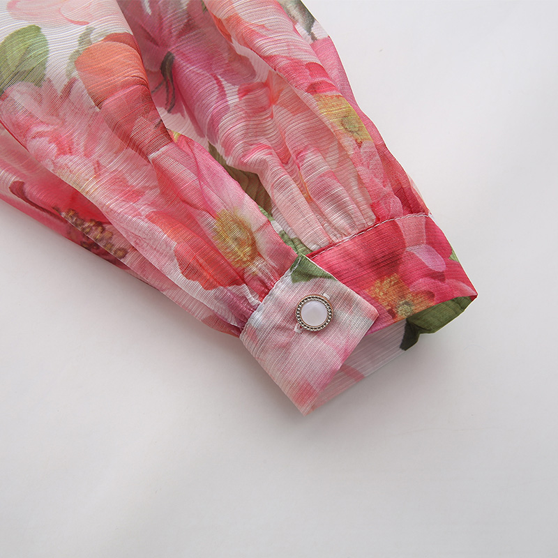 Big skirt puff sleeve painting flowers long dress