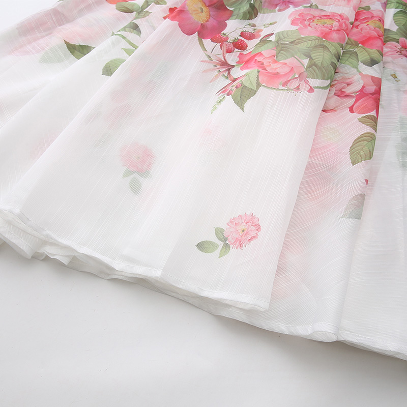 Big skirt puff sleeve painting flowers long dress
