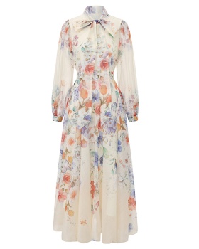 Puff sleeve spring and summer flowers painting dress
