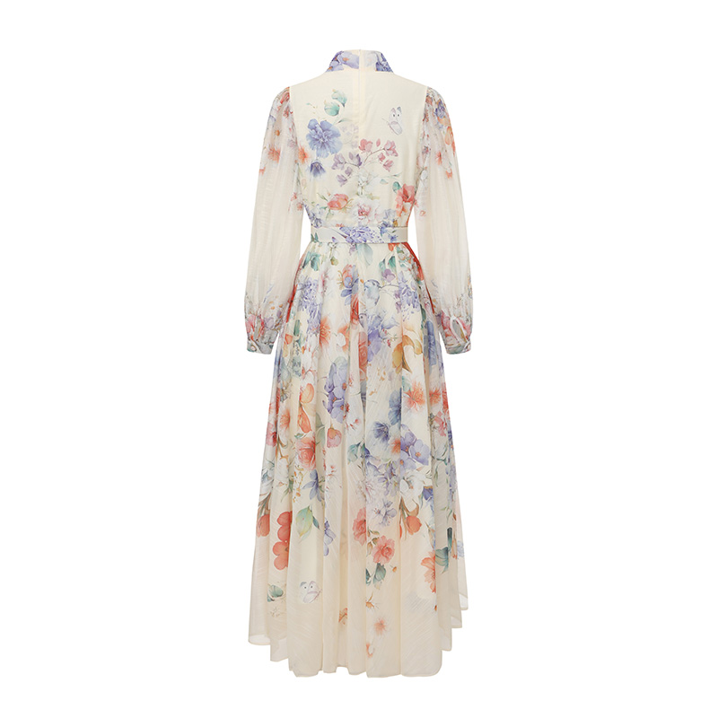 Puff sleeve spring and summer flowers painting dress