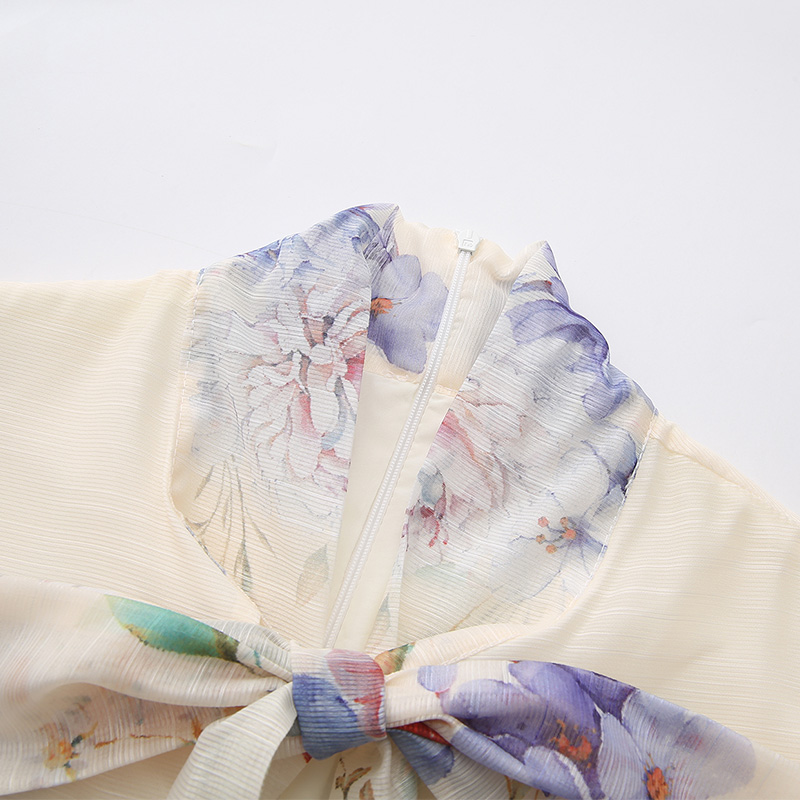 Puff sleeve spring and summer flowers painting dress