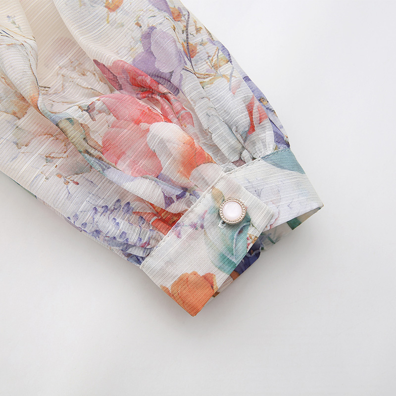 Puff sleeve spring and summer flowers painting dress