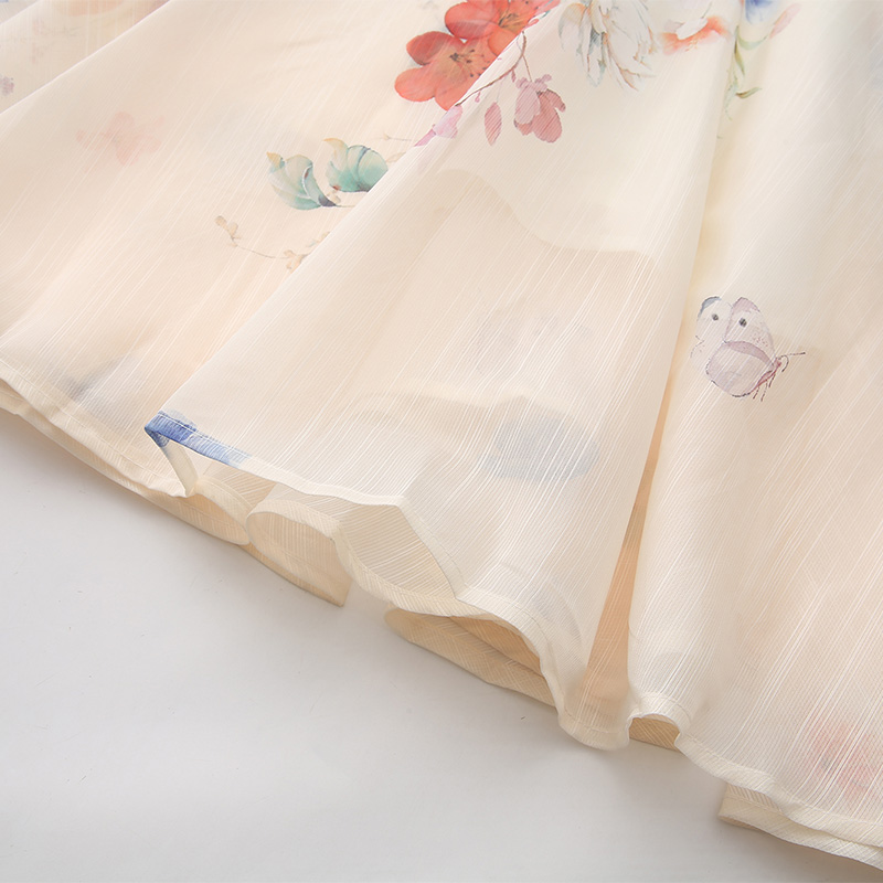 Puff sleeve spring and summer flowers painting dress