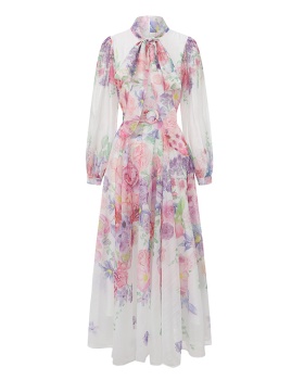 Flowers spring and summer big skirt puff sleeve dress