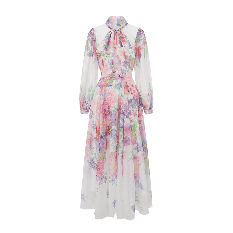 Flowers spring and summer big skirt puff sleeve dress