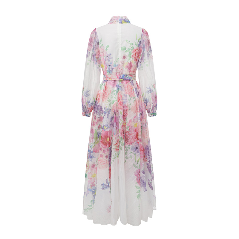 Flowers spring and summer big skirt puff sleeve dress