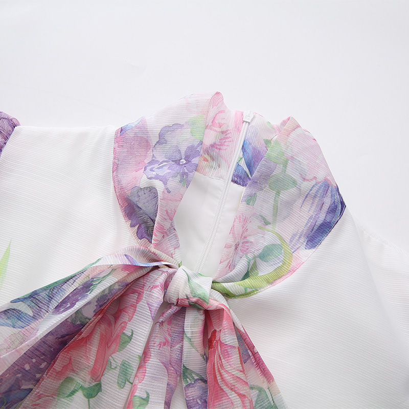 Flowers spring and summer big skirt puff sleeve dress