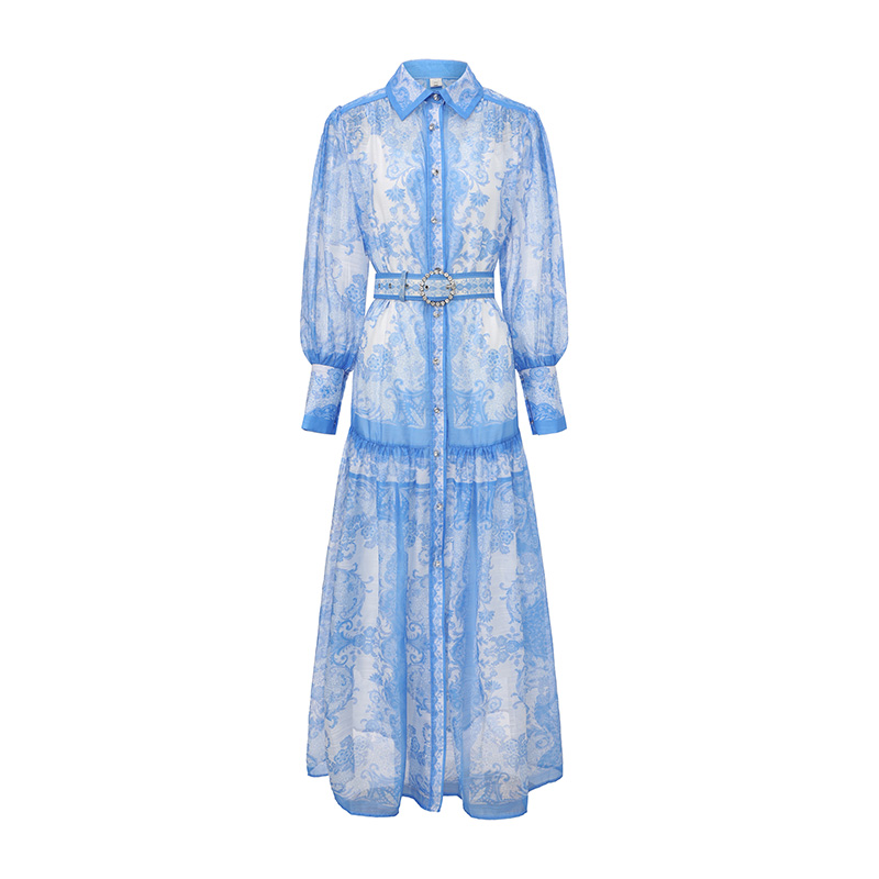 Long single-breasted dress spring printing corset