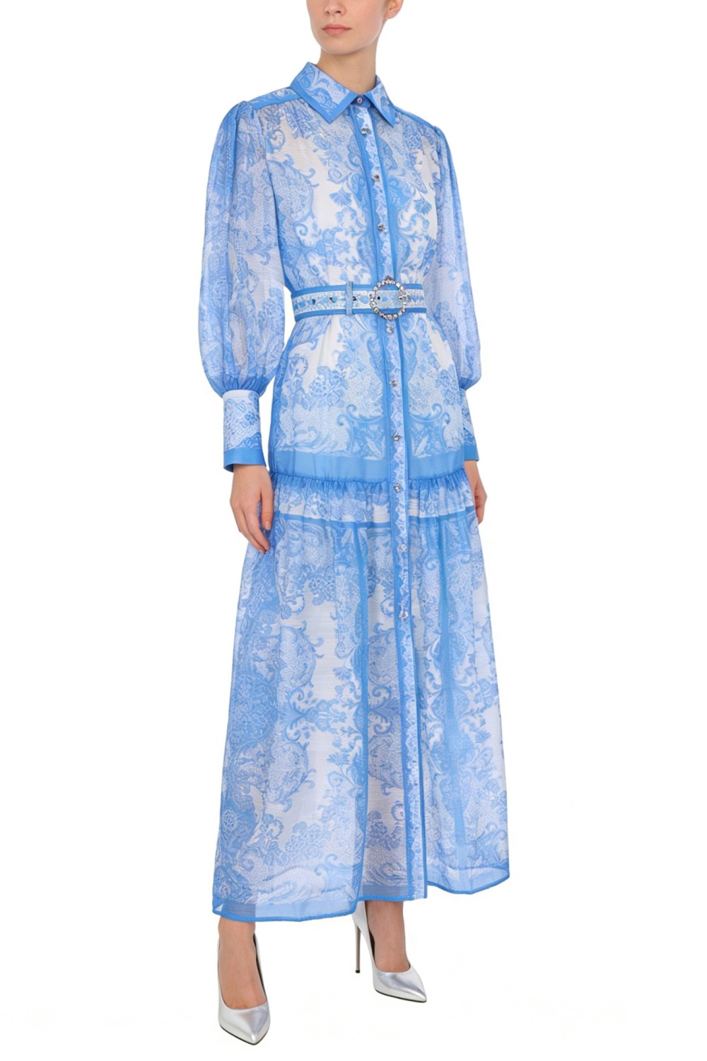 Long single-breasted dress spring printing corset