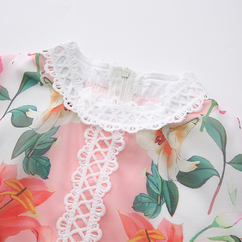 Splice spring cstand collar long boats sleeve lace dress